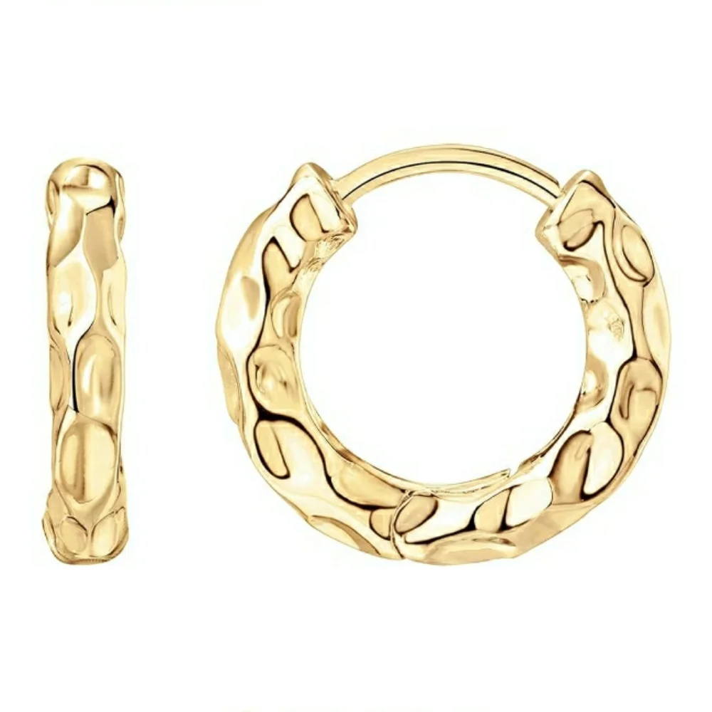 14K Gold Plated Chunky Thick Huggie Hoop Earrings - Picture 1 of 5